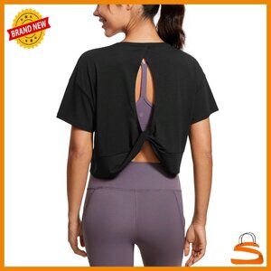 Open Back Cropped Yoga Top - Soft Moisture-Wicking Athletic Shirt